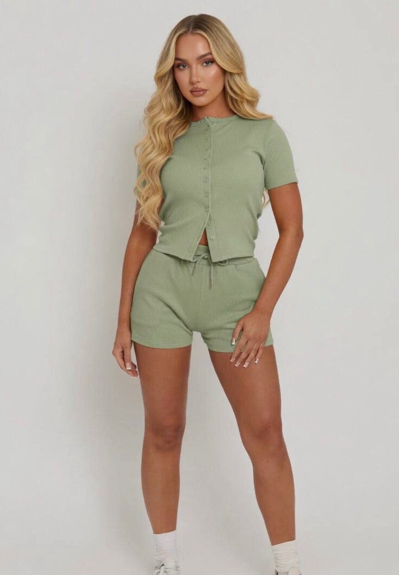 Mae Short Sleeve Ribbed Button Set