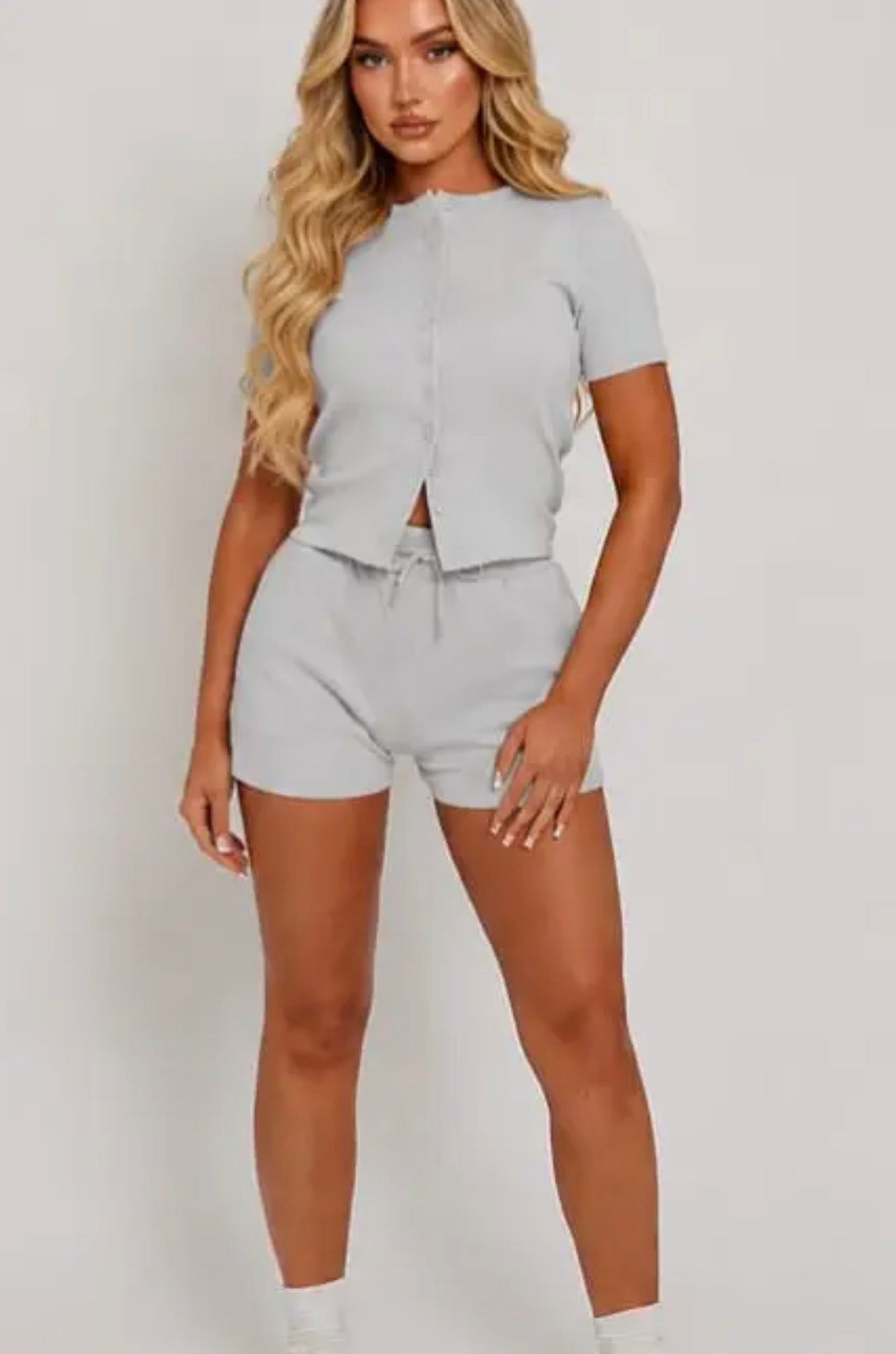 Mae Short Sleeve Ribbed Button Set