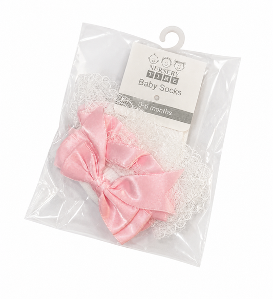 Pink bow lace baby socks
